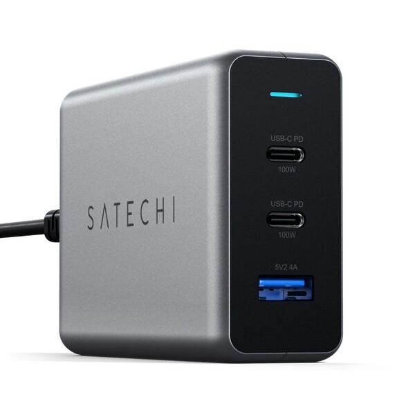 Satechi 100W GaN USB-C PD (2x USB-C + 1x USB-A) - Power adapter, Grey