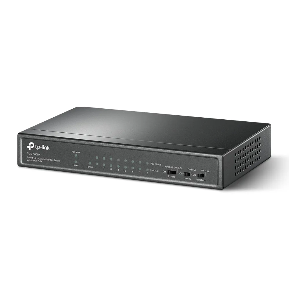 TP-LINK TL-SF1009P 9-Port 10/100 Mbps Steel Desktop Switch with 8-Port PoE+ 67W PoE budget