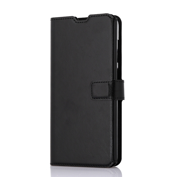 Wave Multipocket Book Case musta suojakotelo Samsung Galaxy A21s puhelimelle. Magneettisulkuinen kansi, korttipaikat RFID suojauksella ja l&auml;pin&auml;kyv&auml; muovikelkka