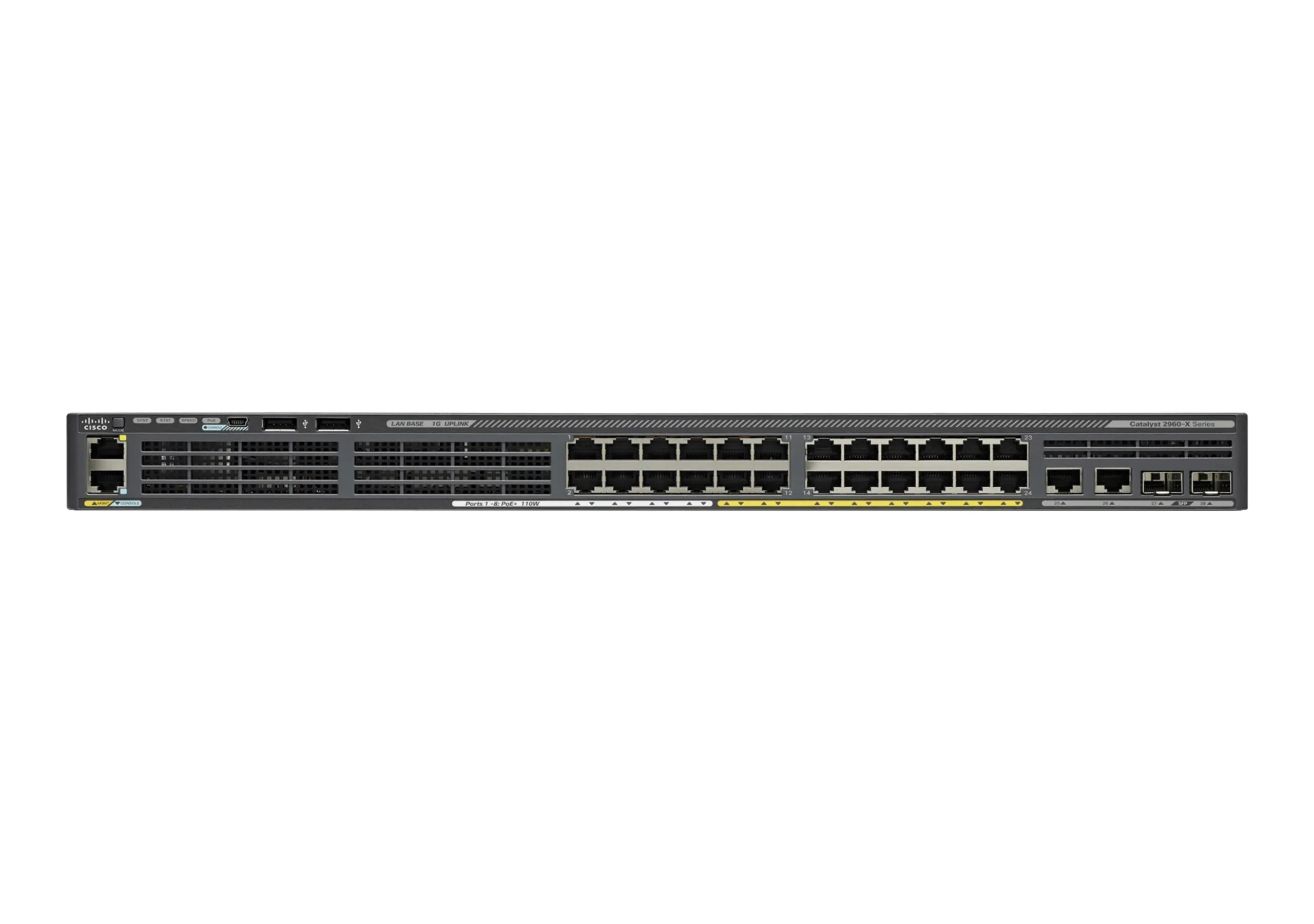 Cisco Catalyst 2960X-24PSQ-L - Kytkin - Hallinnoitu - 24 x 10/100/1000 (8 PoE+) + 2 x Gigabit SFP + 2 x 10/100/1000 - ty&ouml;p&ouml;yt&auml;, r&auml;kkiin asennettava - PoE+ (110