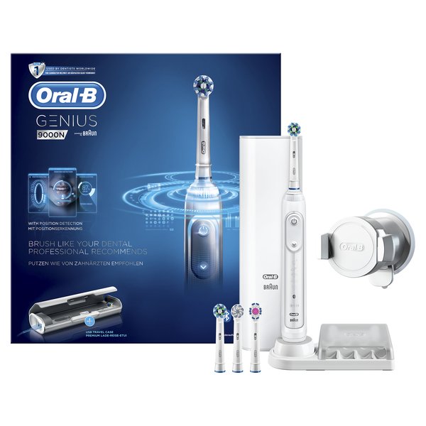 BRAUN S&Auml;HK&Ouml;HAMMASHARJA ORAL-B GENIUS 9000 Hopea. Uusi kevyt ja siro runko. Tehokas lithiumi-akku. 10 500 kierrosta ja 40 000 syk&auml;yst&auml;/min.  Lataava USB-kotelo,