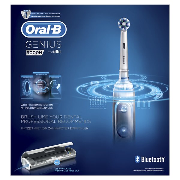 BRAUN S&Auml;HK&Ouml;HAMMASHARJA ORAL-B GENIUS 9000 Hopea. Uusi kevyt ja siro runko. Tehokas lithiumi-akku. 10 500 kierrosta ja 40 000 syk&auml;yst&auml;/min.  Lataava USB-kotelo,