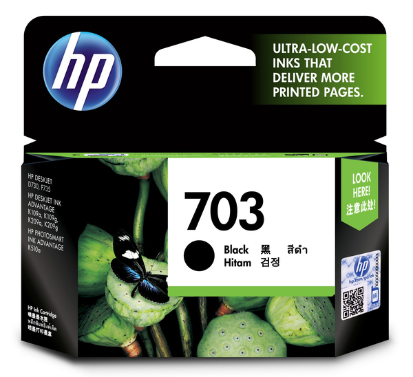 HP 703 - Musta - alkuper&auml;inen - mustepatruuna malleihin Deskjet D730, F735, Ink Advantage, Photosmart Ink Advantage K510a