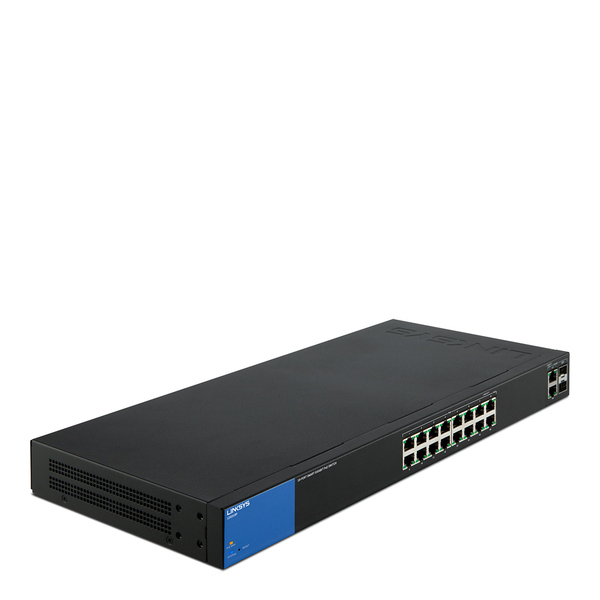 Linksys Smart LGS318P - Kytkin - Hallinnoitu - 16 x 10/100/1000 (PoE+) + 2 x combo Gigabit SFP - r&auml;kkiin asennettava - PoE+ (125 W) - AC 100/230 V