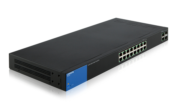 Linksys Smart LGS318P - Kytkin - Hallinnoitu - 16 x 10/100/1000 (PoE+) + 2 x combo Gigabit SFP - r&auml;kkiin asennettava - PoE+ (125 W) - AC 100/230 V