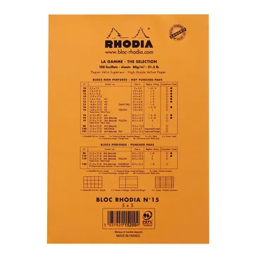 Rhodia head stapled pad orange N&deg;15 squar 150sh