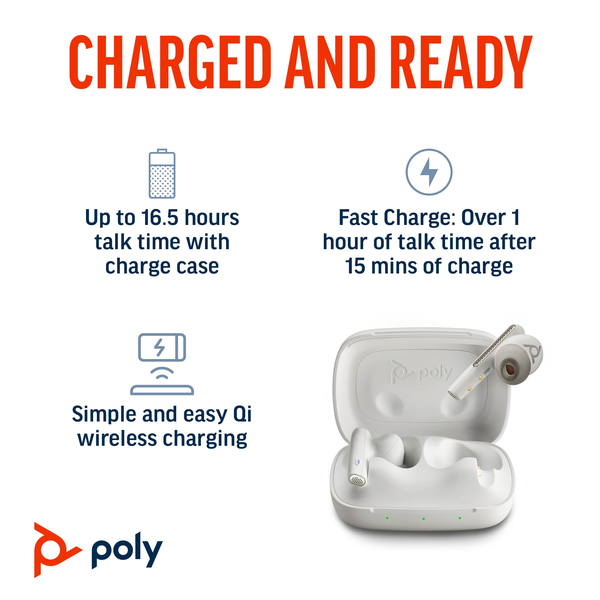Poly Voyager Free 60 UC Wireless Earbuds, White Sand