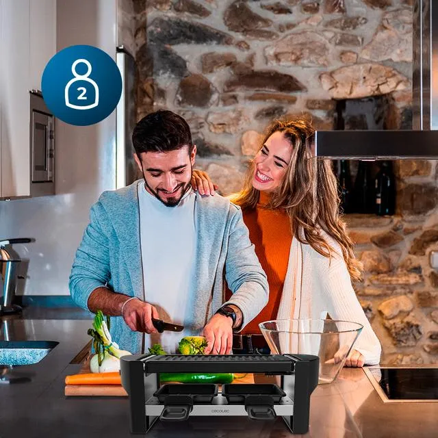 CECOTEC Raclette Cheese&amp;Grill 3200 Pocket elektrisk raclettegrill, 320 watt, 2 personer, svart