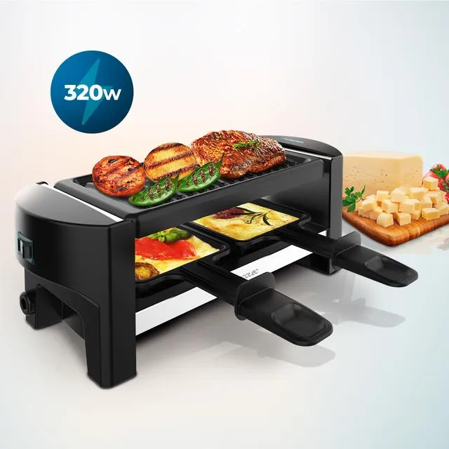 CECOTEC Raclette Cheese&amp;Grill 3200 Pocket elektrisk raclettegrill, 320 watt, 2 personer, svart