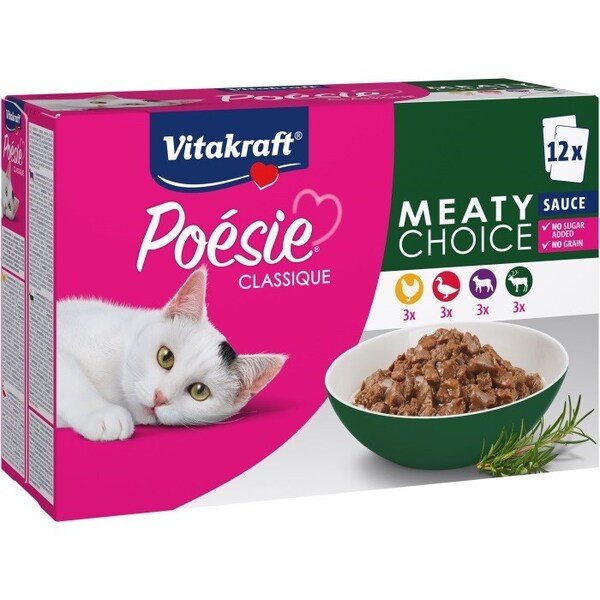 Vitakraft Po&eacute;sie Classique Meaty Choice Poultry &amp; Lamb, Kissan m&auml;rk&auml;ruoka, Adult, 12 x 85 g