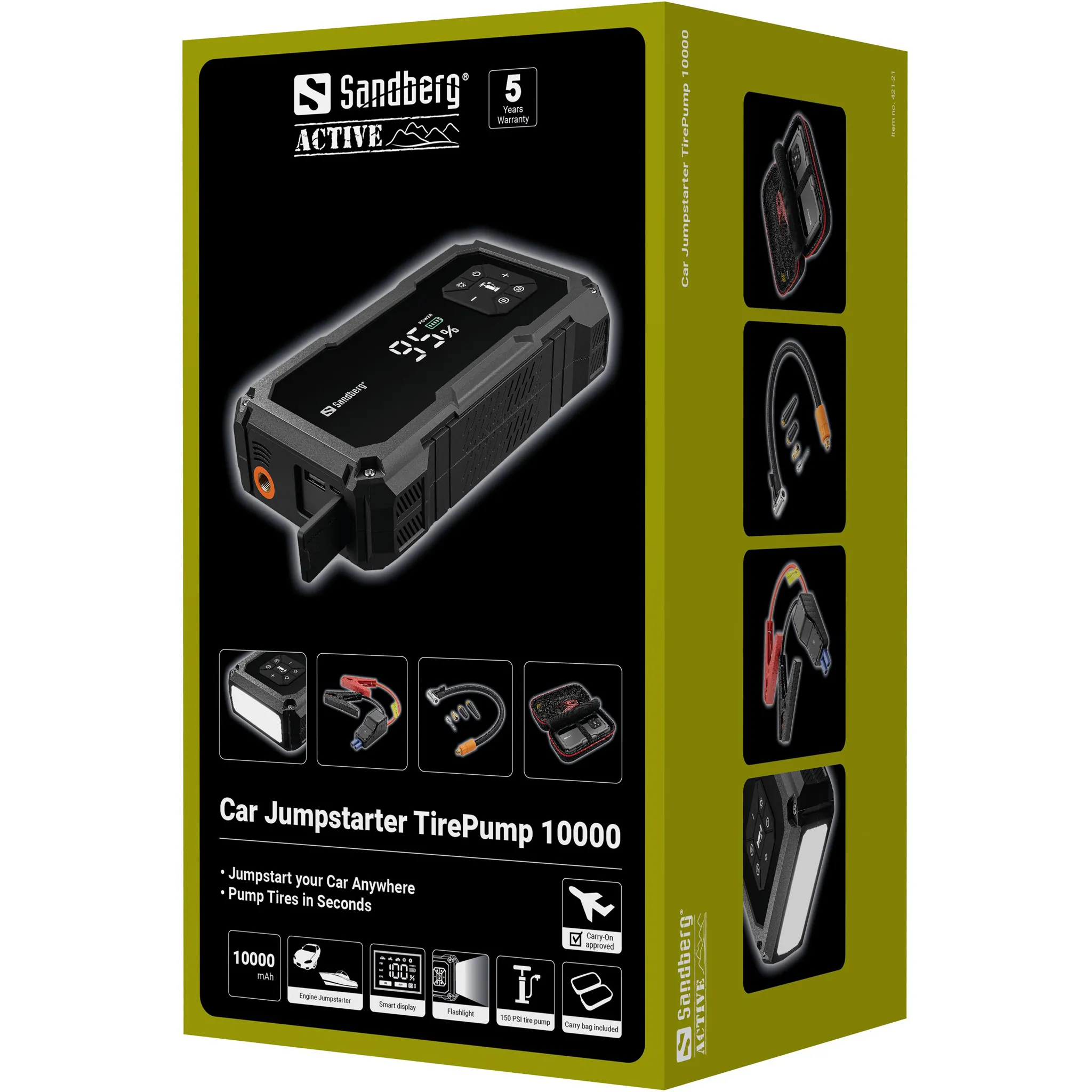 SANDBERG TirePump 10000mAh - auton apuk&auml;ynnistin integroidulla rengaspumpulla