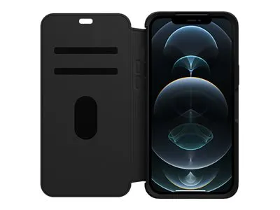 OtterBox Strada Series Folio - L&auml;pp&auml;kansi matkapuhelimelle - nahka, polykarbonaatti, metallinen salpa - varjon musta - slim design malleihin Apple iPhone 12, 12