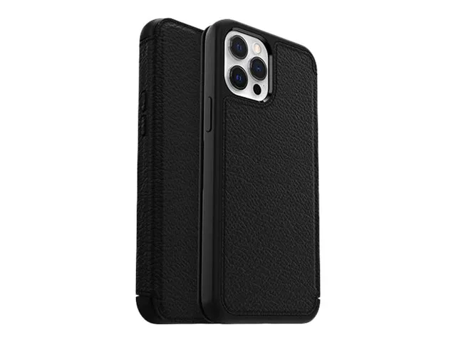 OtterBox Strada Series Folio - L&auml;pp&auml;kansi matkapuhelimelle - nahka, polykarbonaatti, metallinen salpa - varjon musta - slim design malleihin Apple iPhone 12, 12