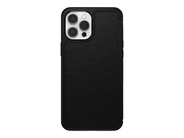 OtterBox Strada Series Folio - L&auml;pp&auml;kansi matkapuhelimelle - nahka, polykarbonaatti, metallinen salpa - varjon musta - slim design malleihin Apple iPhone 12, 12