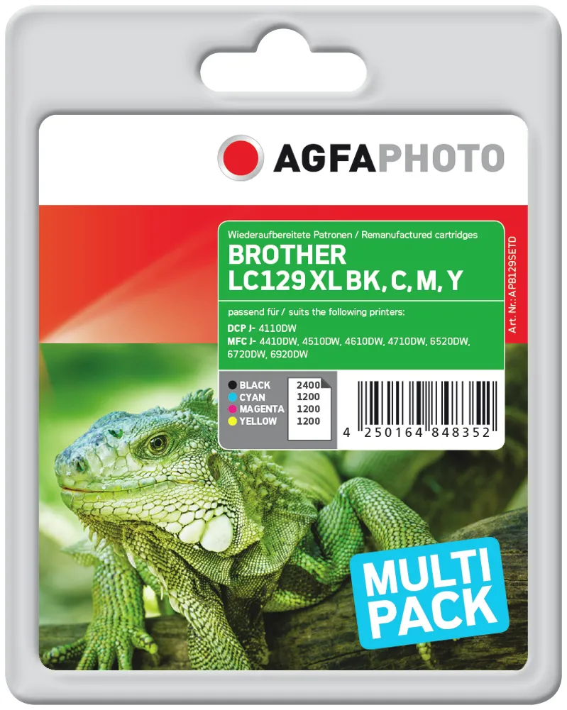 AgfaPhoto APB129SETD XL -mustekasettipakkaus, musta/syaani/magenta/keltainen, 4 kpl