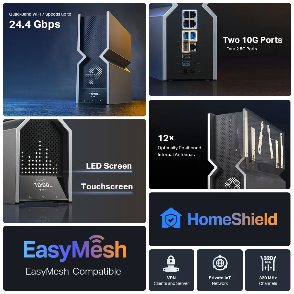 TP-Link Archer BE900 Quad-band (2.4 GHz / 5 GHz-1 / 5 GHz-2 / 6 GHz) - Wi-Fi 6 router