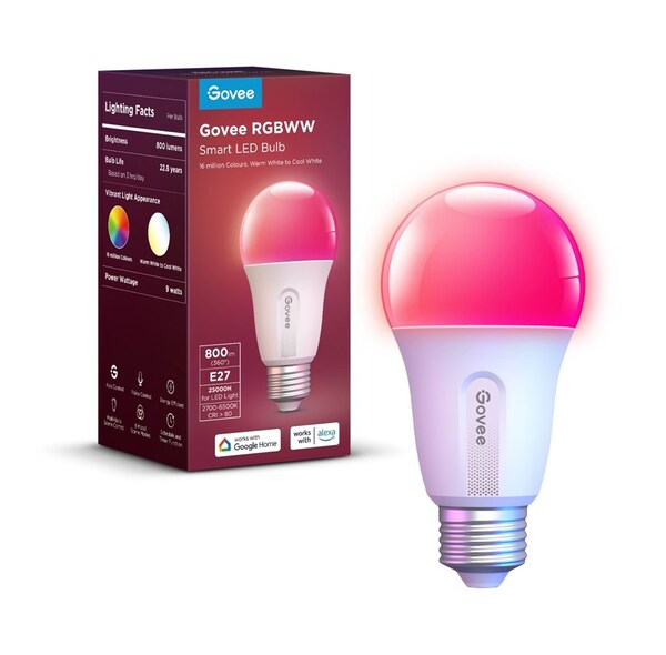Govee Wi-Fi & Bluetooth RGBWW E27 800 lumen - Smart LED-lampa, 2 st