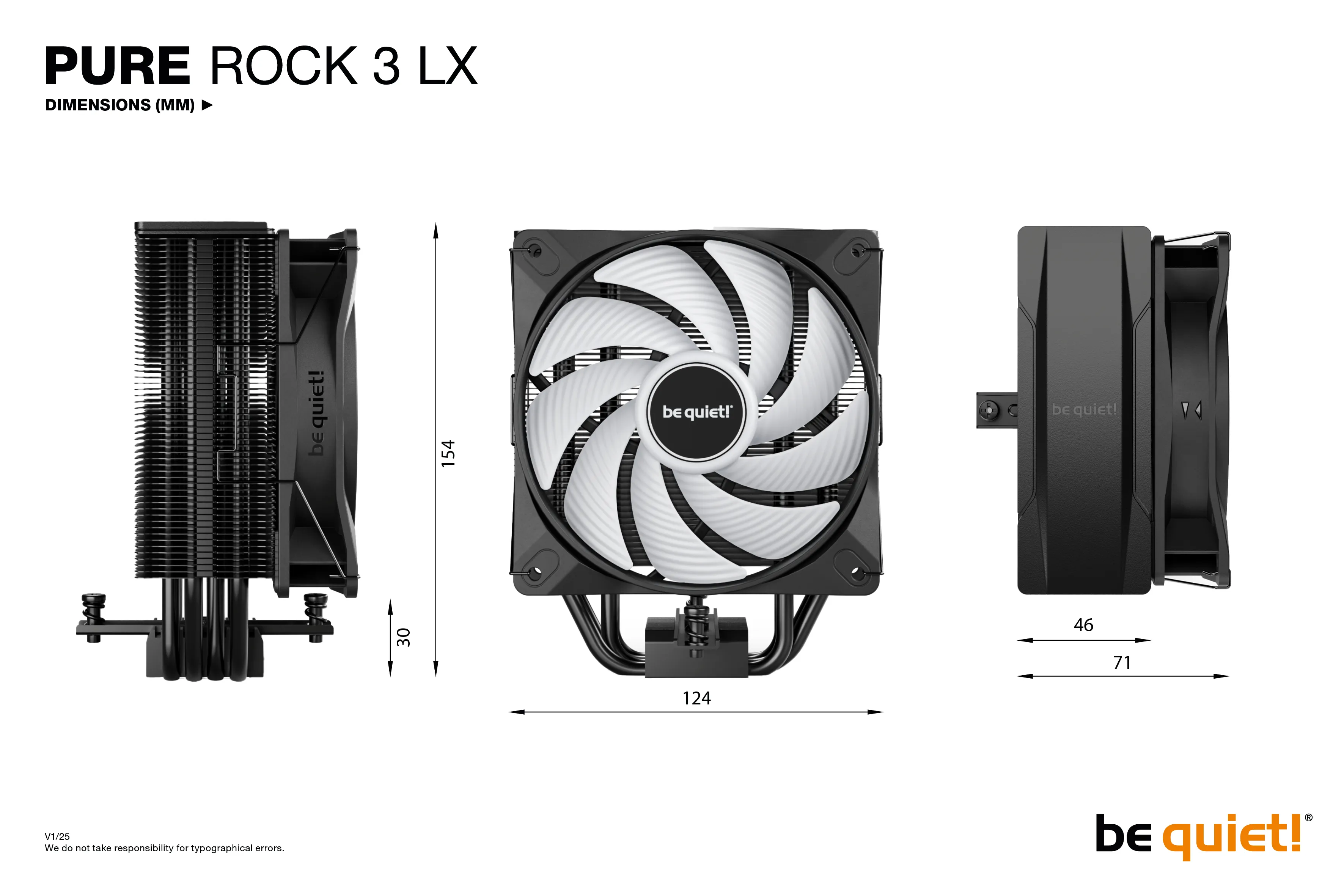 be quiet! PURE ROCK 3 LX, 120 mm ARGB CPU-kylare, svart