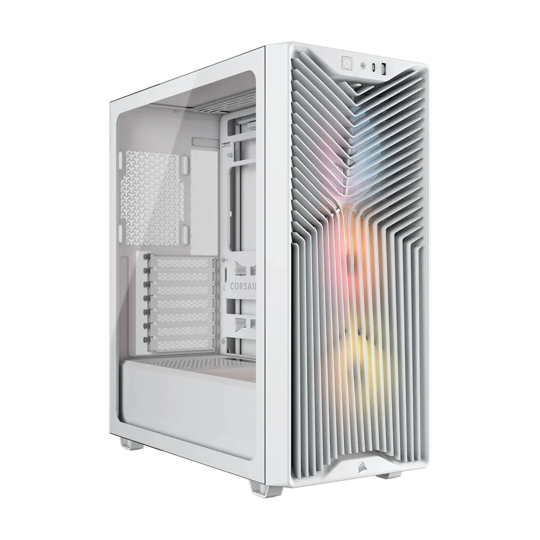 CORSAIR 3200D RS ARGB -miditornikotelo ikkunalla ja RGB-valaistuksella, valkoinen