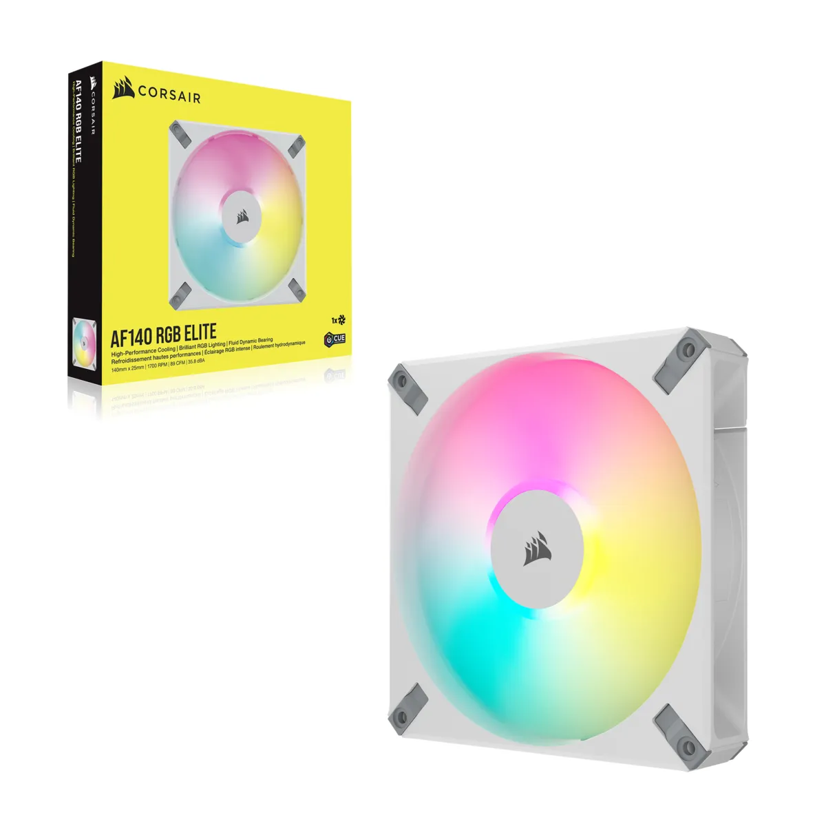 Corsair iCUE AF140 RGB ELITE PWM fl&auml;kt, fluiddynamiskt lager, 140 mm, vit