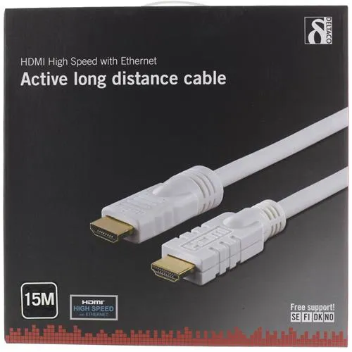 Deltaco HDMI – HDMI 1.4 - kabel, 15 m, Vit