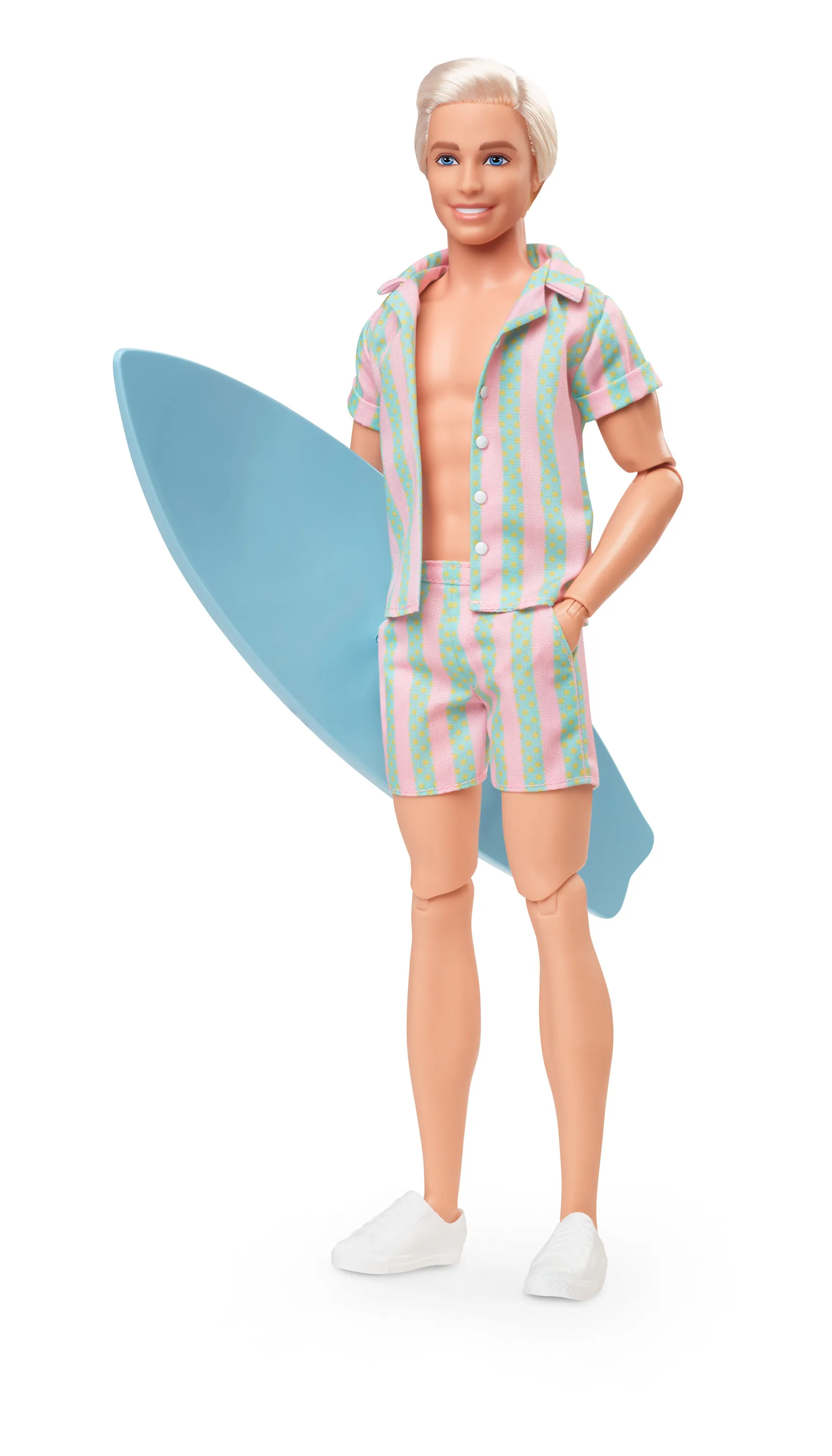 Mattel Barbie Signature The Movie Ken Doll Wearing Pastel Pink and Green Striped Beach Outfit Mini-Play Figure