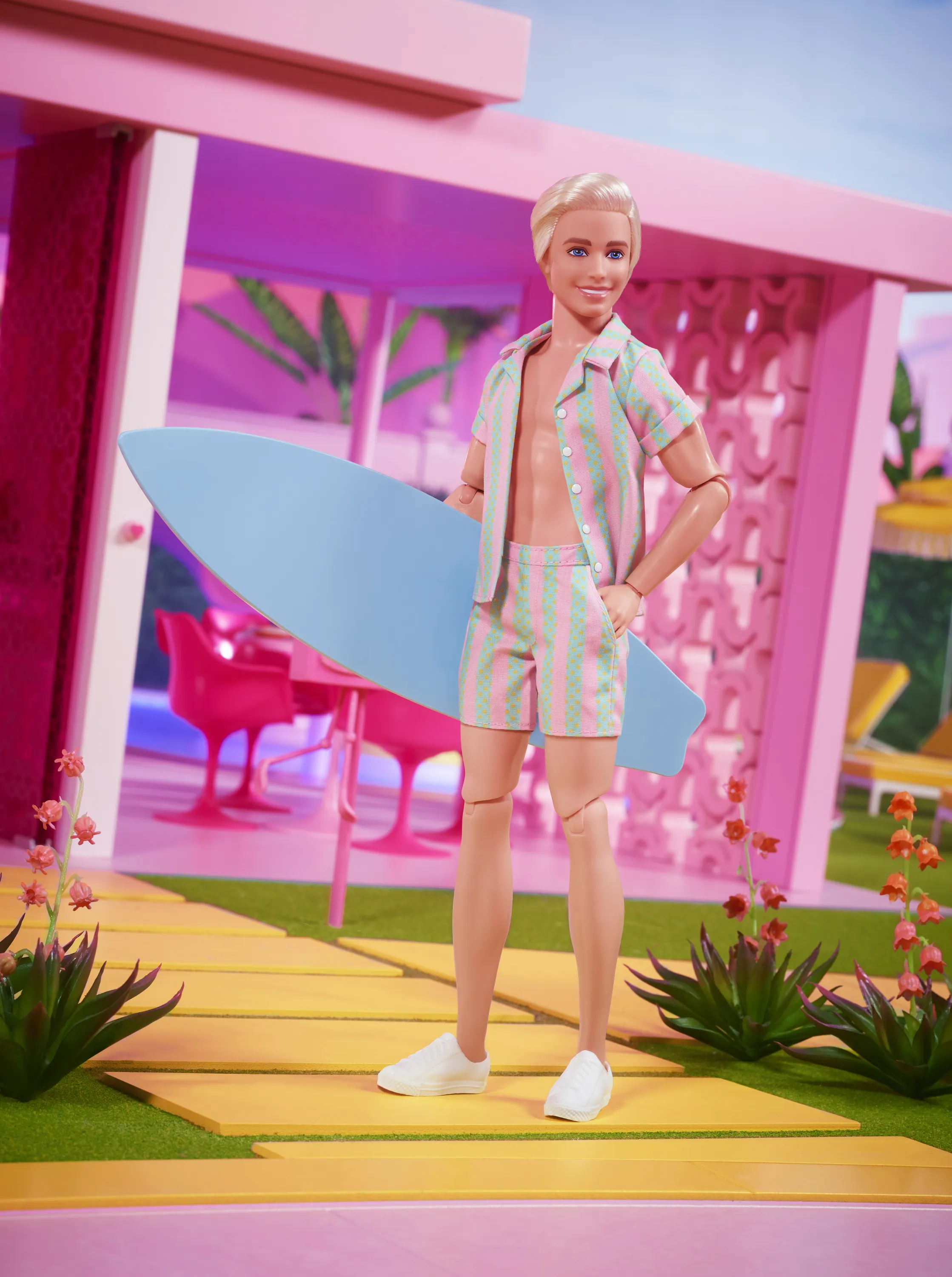 Mattel Barbie Signature The Movie Ken Doll Wearing Pastel Pink and Green Striped Beach Outfit Mini-Play Figure