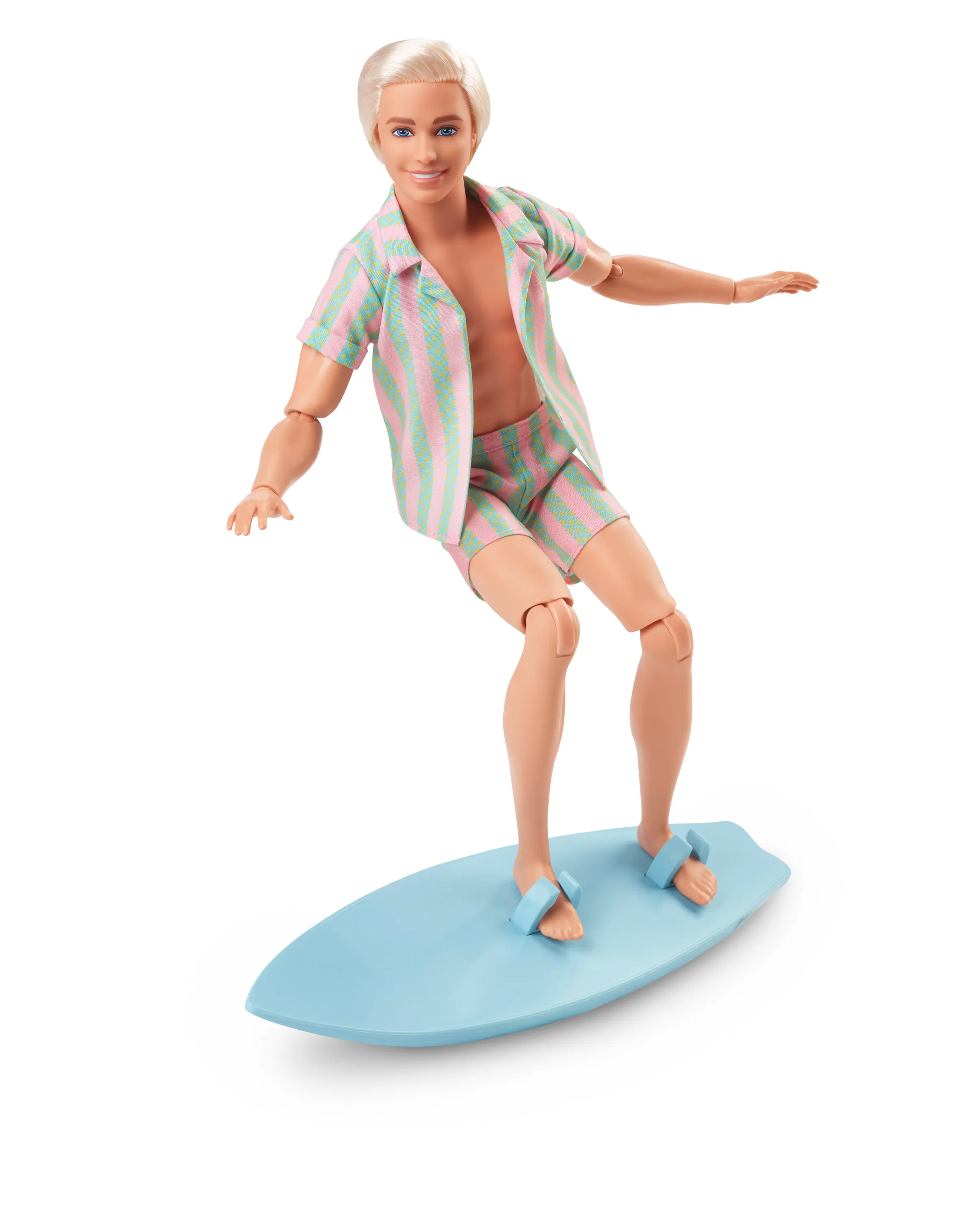 Mattel Barbie Signature The Movie Ken Doll Wearing Pastel Pink and Green Striped Beach Outfit Mini-Play Figure