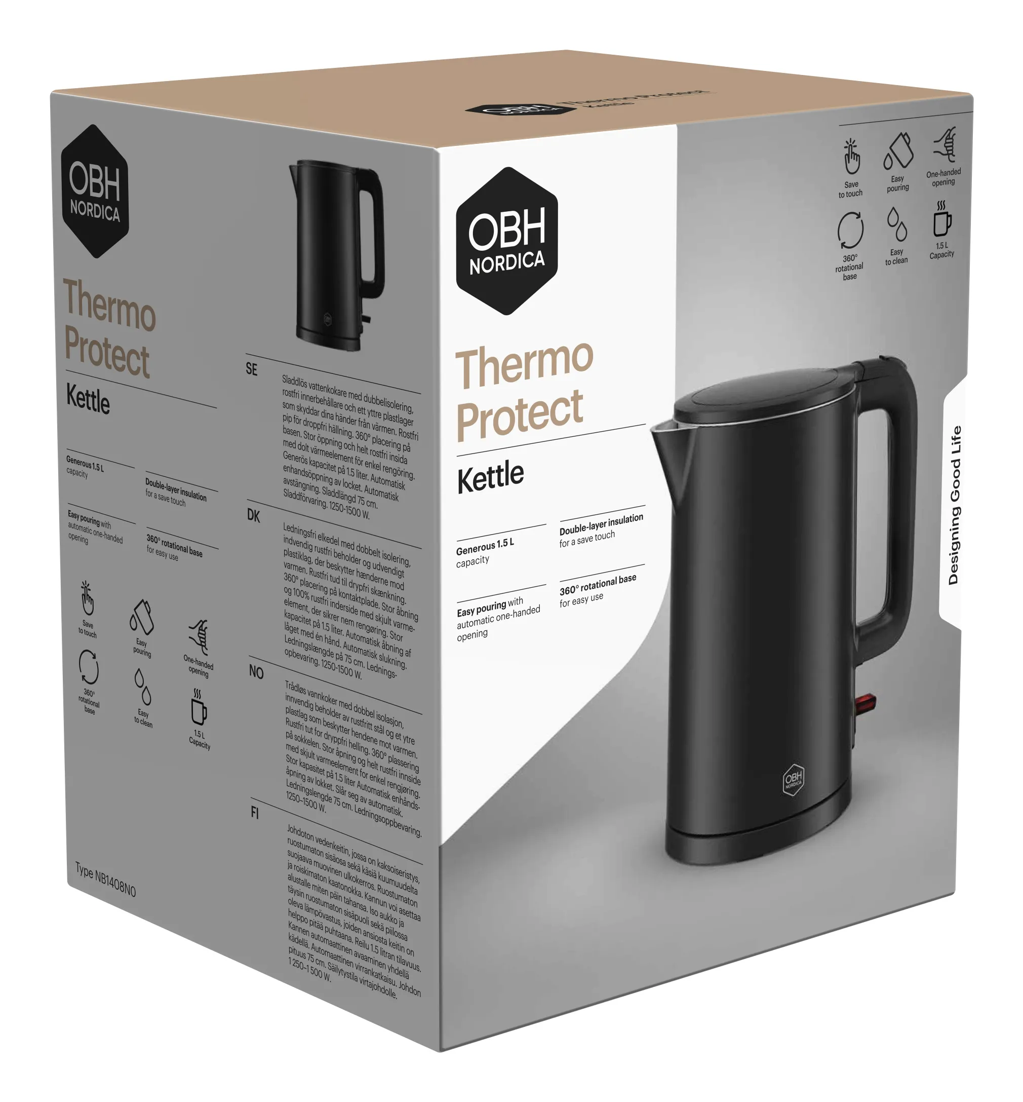 OBH Nordica Thermo Protect NB1408N0 kettle, 1.5L, Black