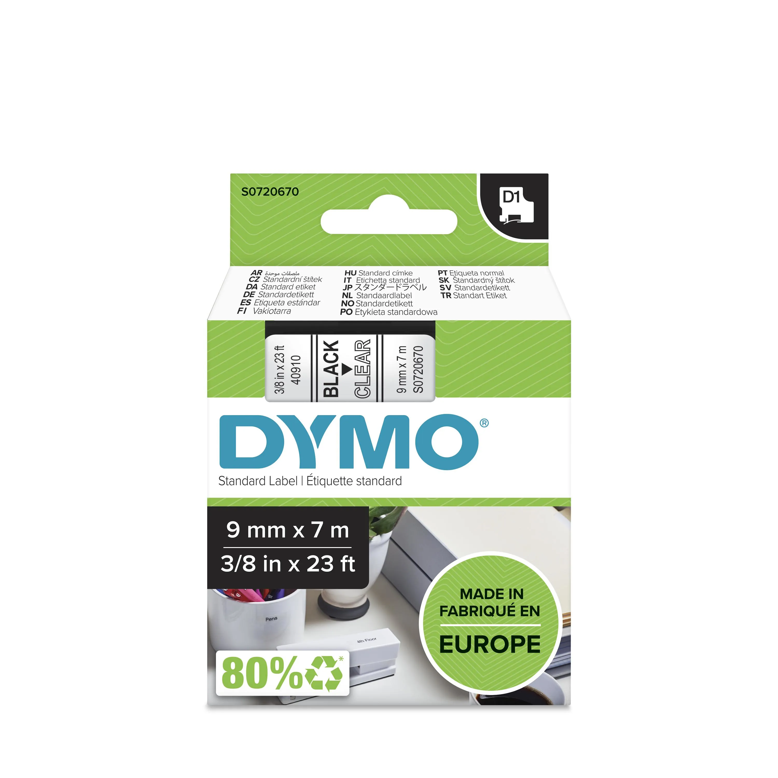 Tape D1 9mmx7m black/clear