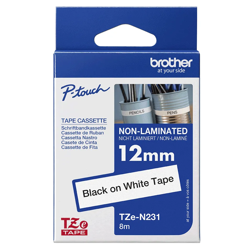 BROTHER TZEN231 labelcassette 12mm 8m white black for P-touch 200 300 500 1200series