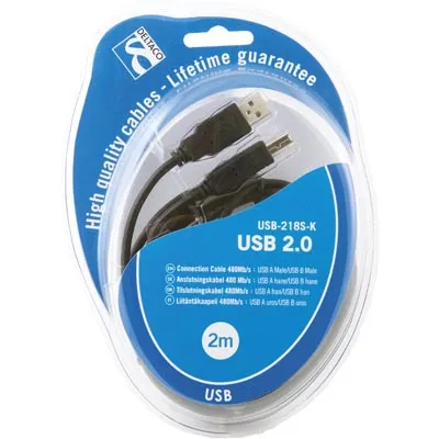 Deltaco USB-A - USB-B - kabel, 2 m, Svart