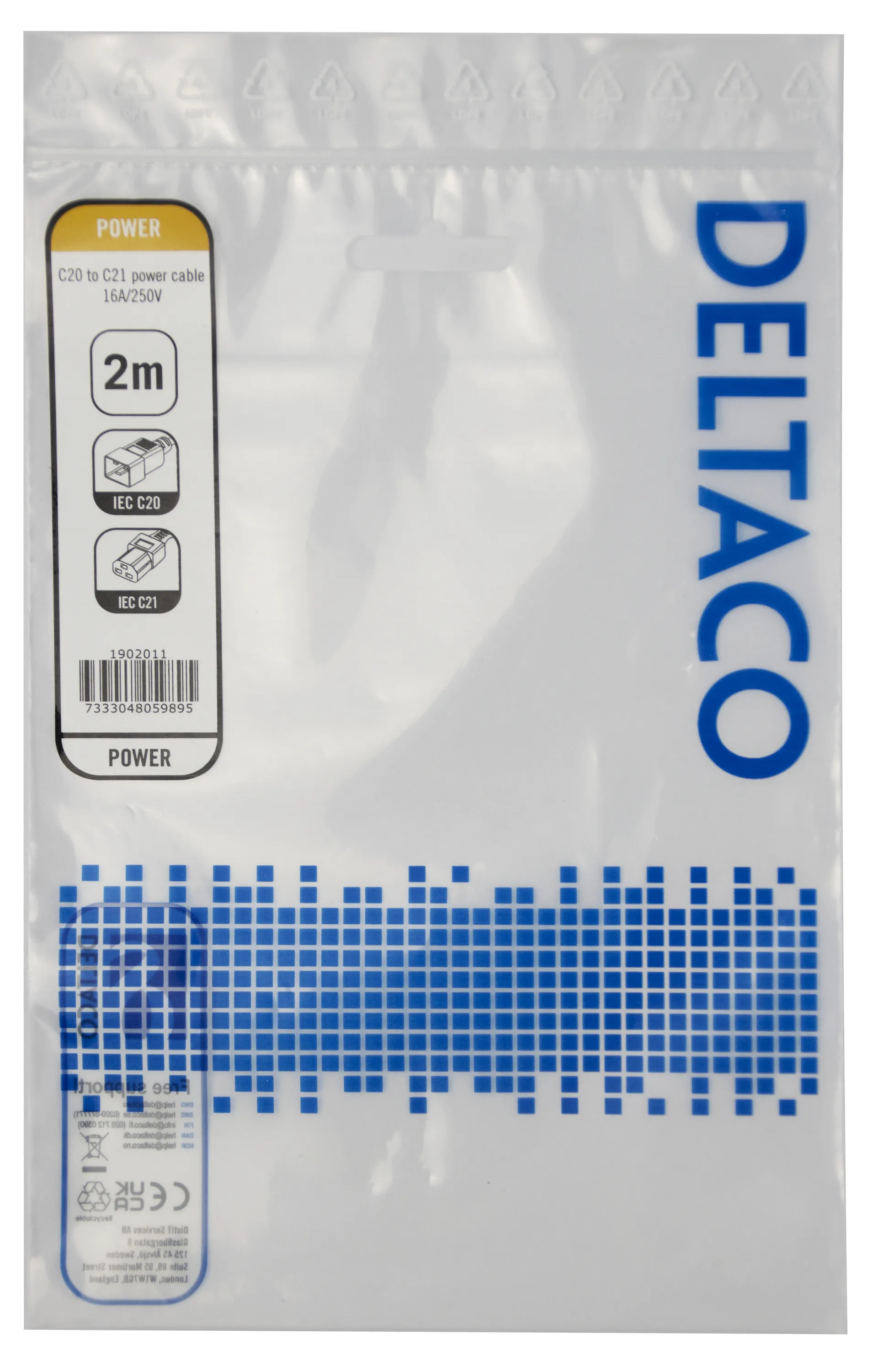 Deltaco IEC C20 - IEC C21 Hightemp -virtakaapeli, Musta