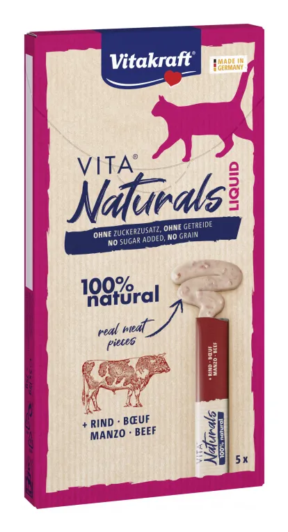 Vitakraft Vita Naturals Liquid Beef, Wet food for cats, Adult, 5 x 15g