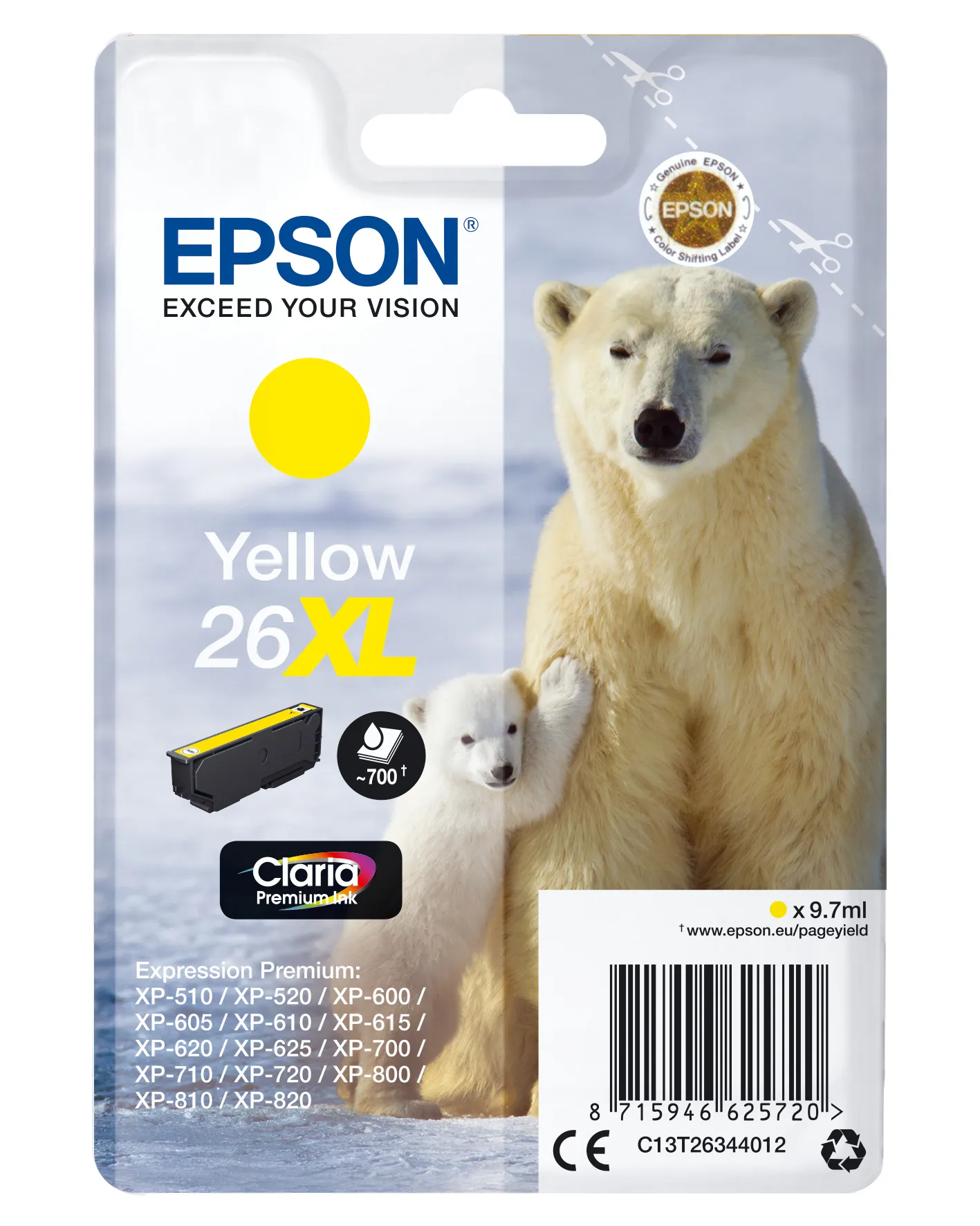 Epson 26 XL ink cartridge, 9.7 ml, Yellow