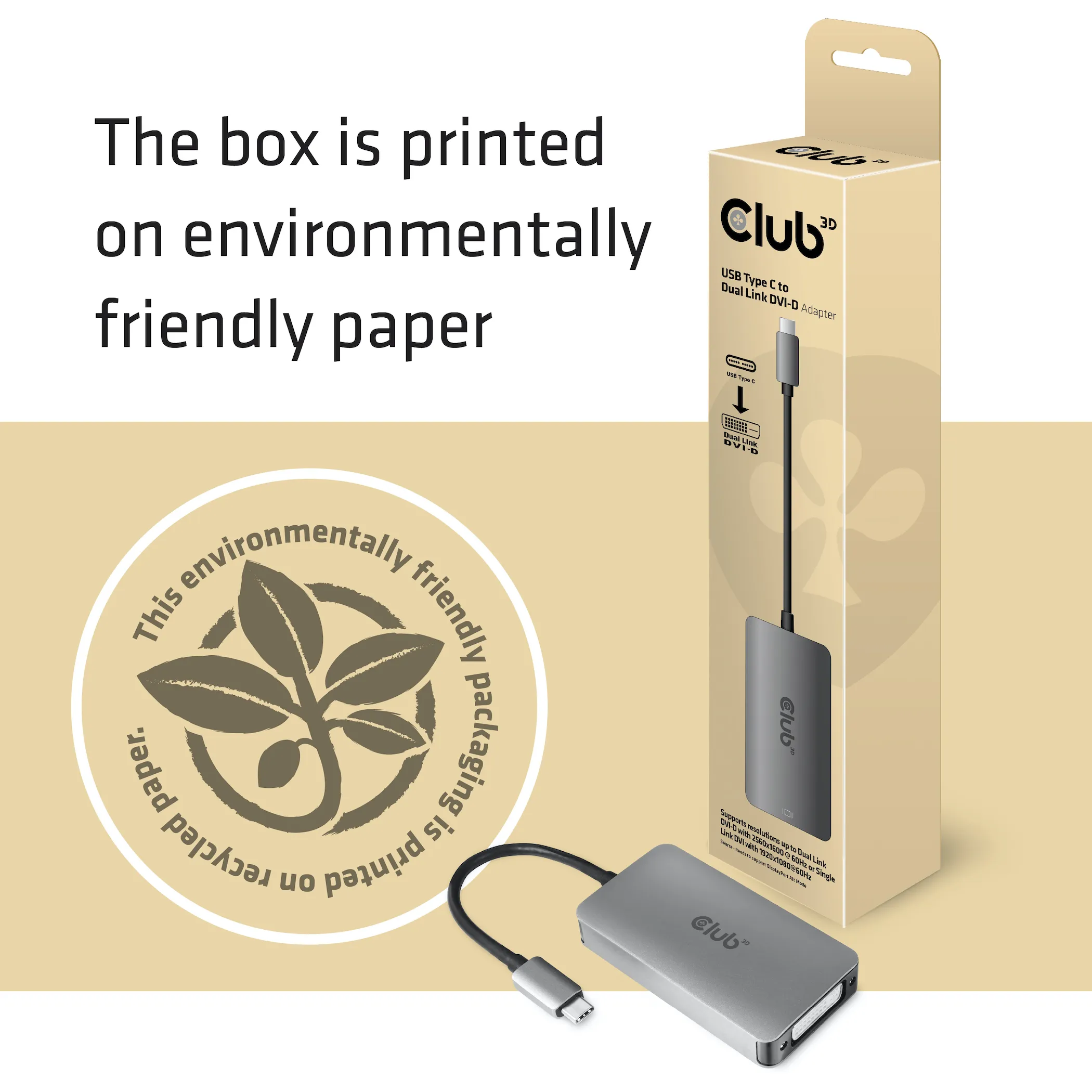 Club 3D 3.2 Gen1 USB-C - Dual Link DVI-D HDCP OFF-version, aktiv - adapter, Gr&aring;