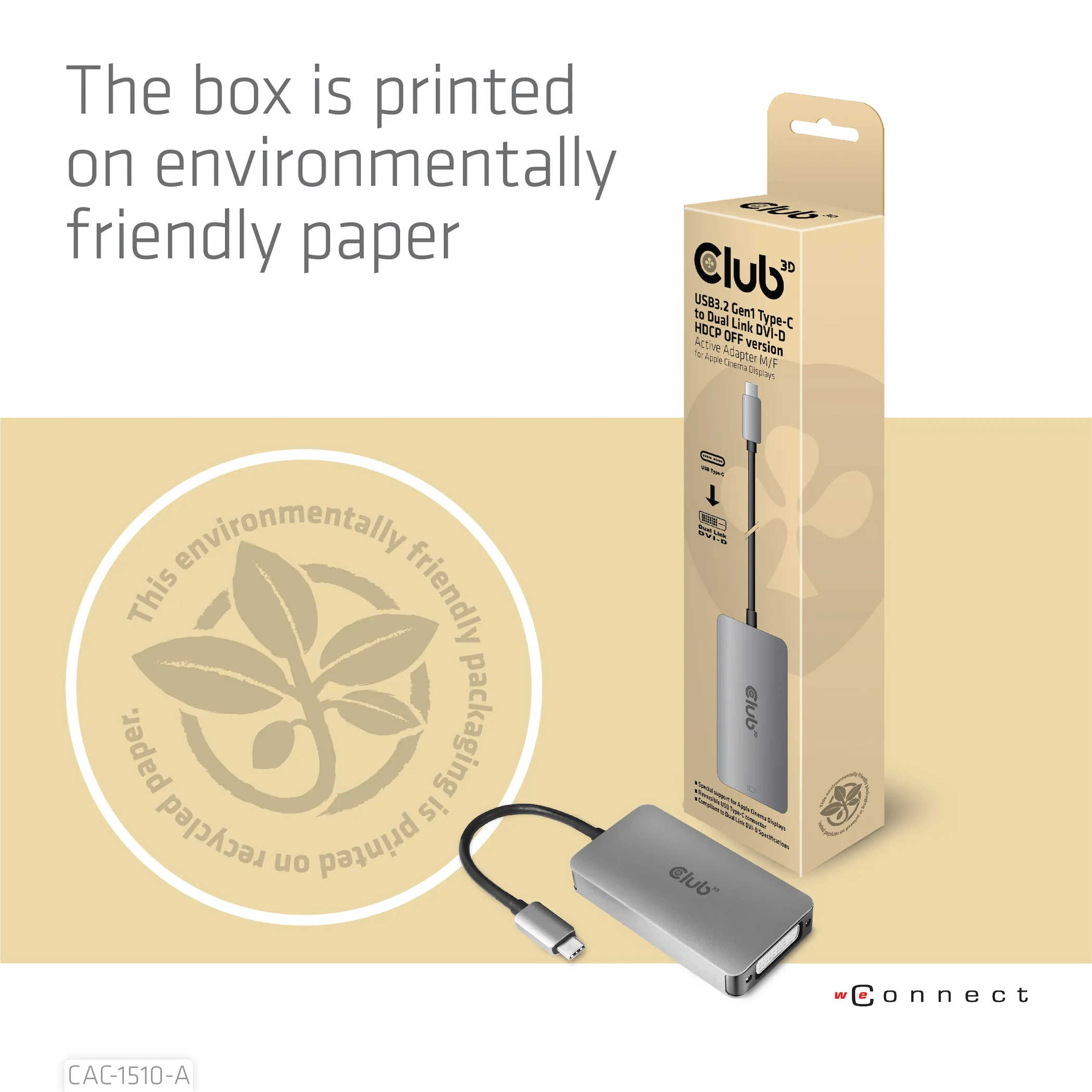 Club 3D 3.2 Gen1 USB-C - Dual Link DVI-D HDCP OFF-version, aktiv - adapter, Gr&aring;