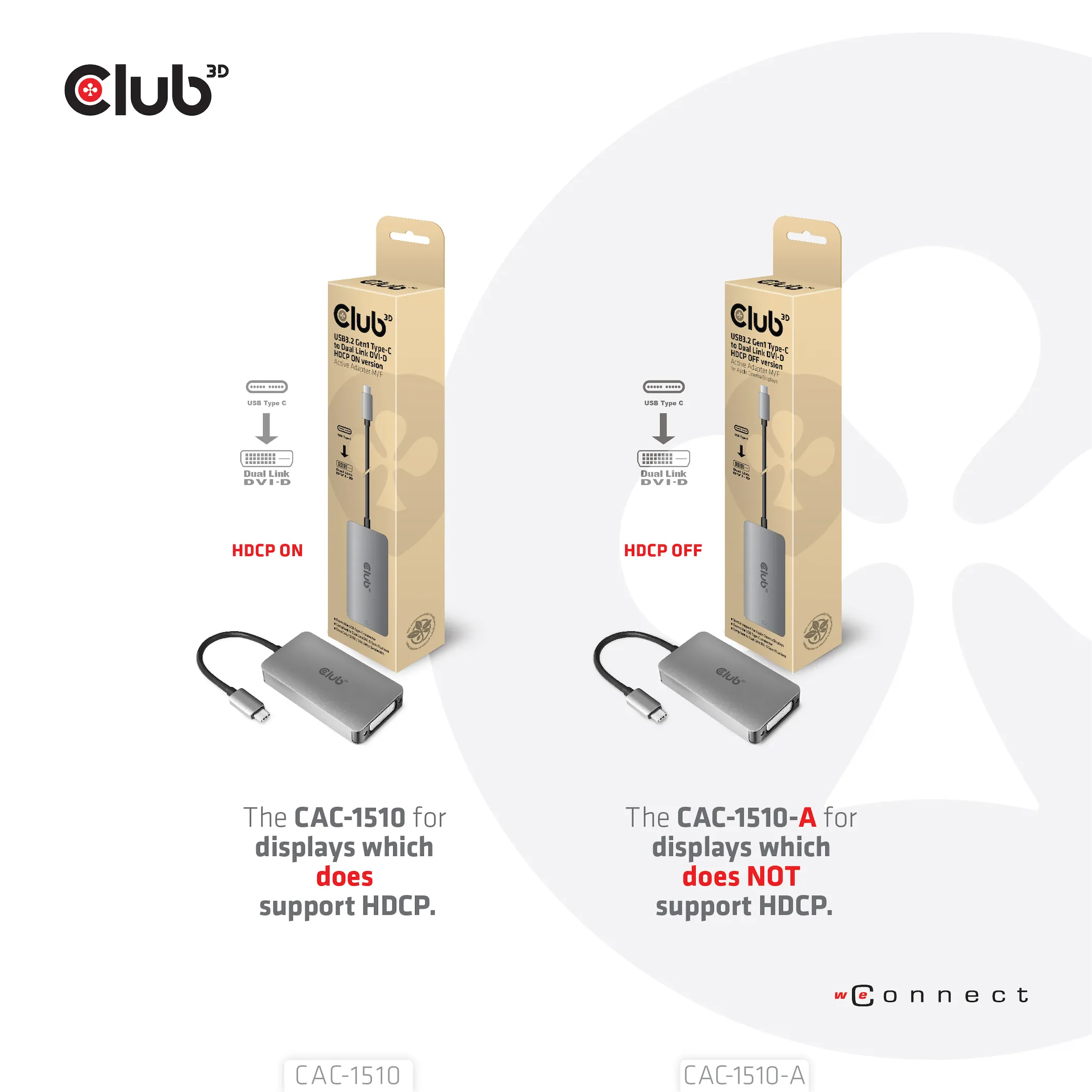 Club 3D 3.2 Gen1 USB-C - Dual Link DVI-D HDCP OFF-version, aktiv - adapter, Gr&aring;
