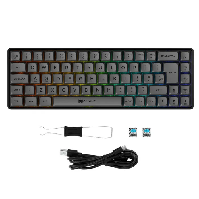 Gamiac TKL69G Kailh Blue - speltangentbord, Svart/Grå