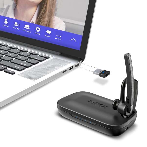 MIXX B10c Wireless Mono Headset with Charging Dock and USB Dongle, Black
