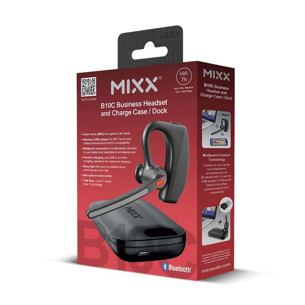 MIXX B10c Wireless Mono Headset with Charging Dock and USB Dongle, Black