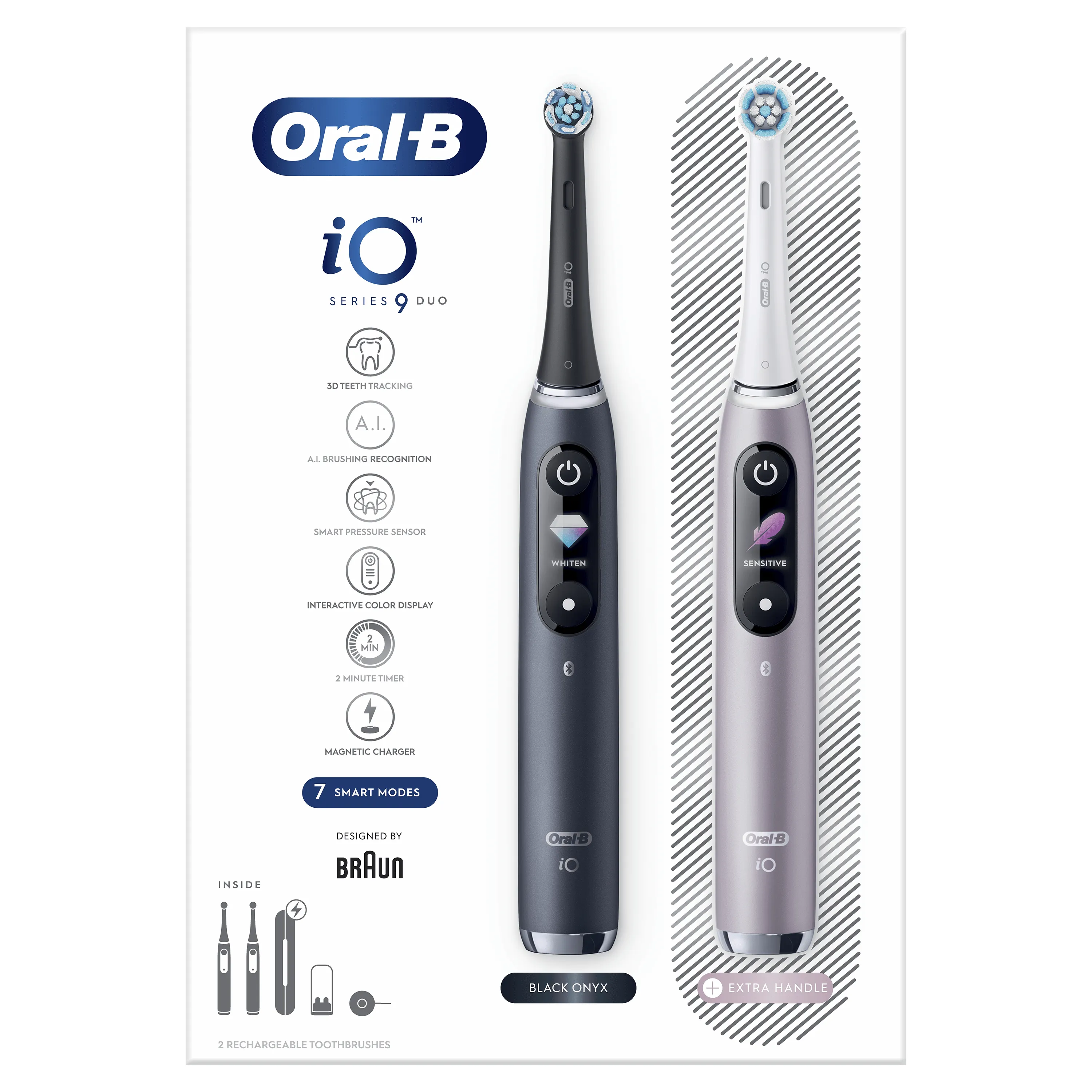 Oral-B iO Series 9 Duo Pack - eltandborste, 2 st, Black Onyx/Rose Quartz