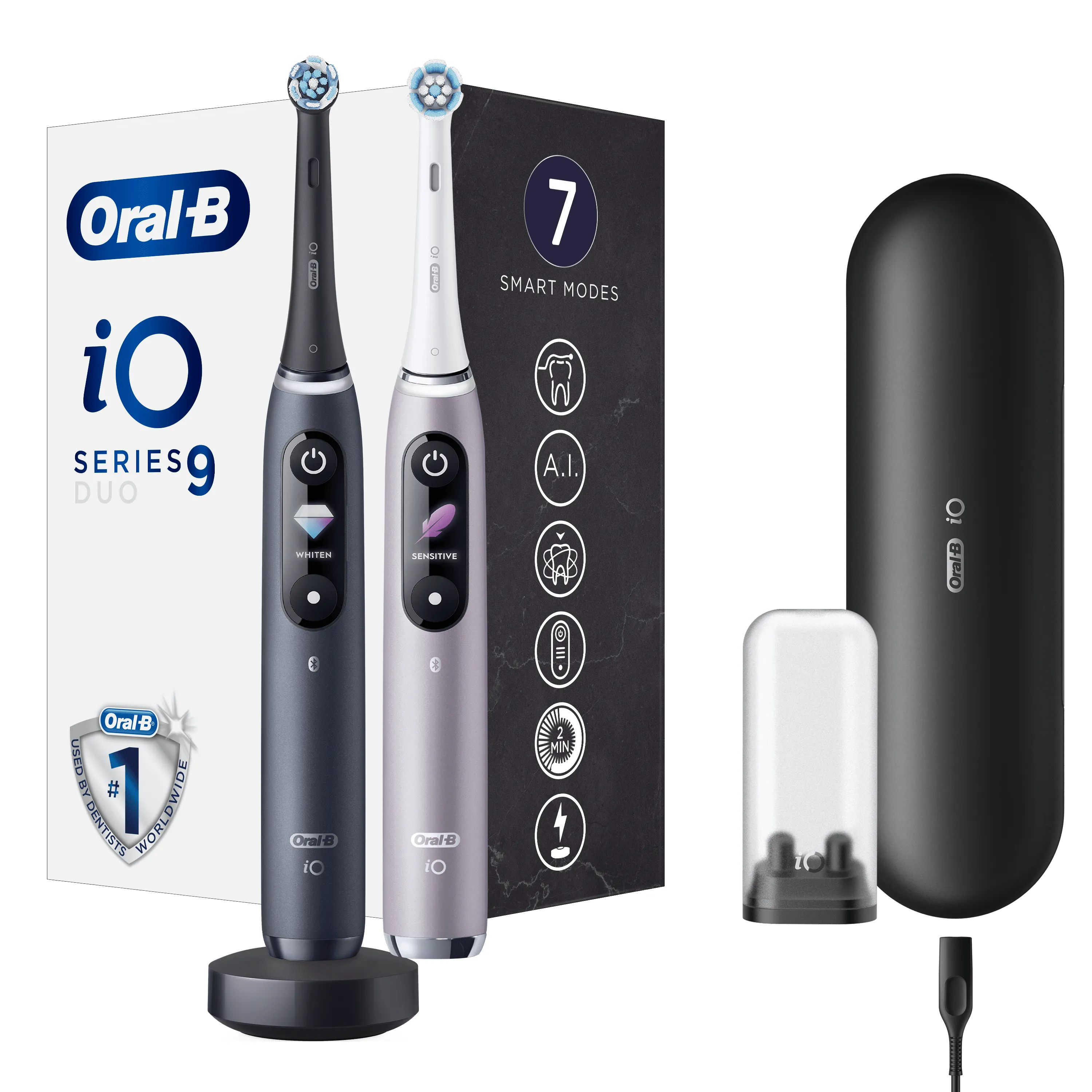 Oral-B iO Series 9 Duo Pack - eltandborste, 2 st, Black Onyx/Rose Quartz