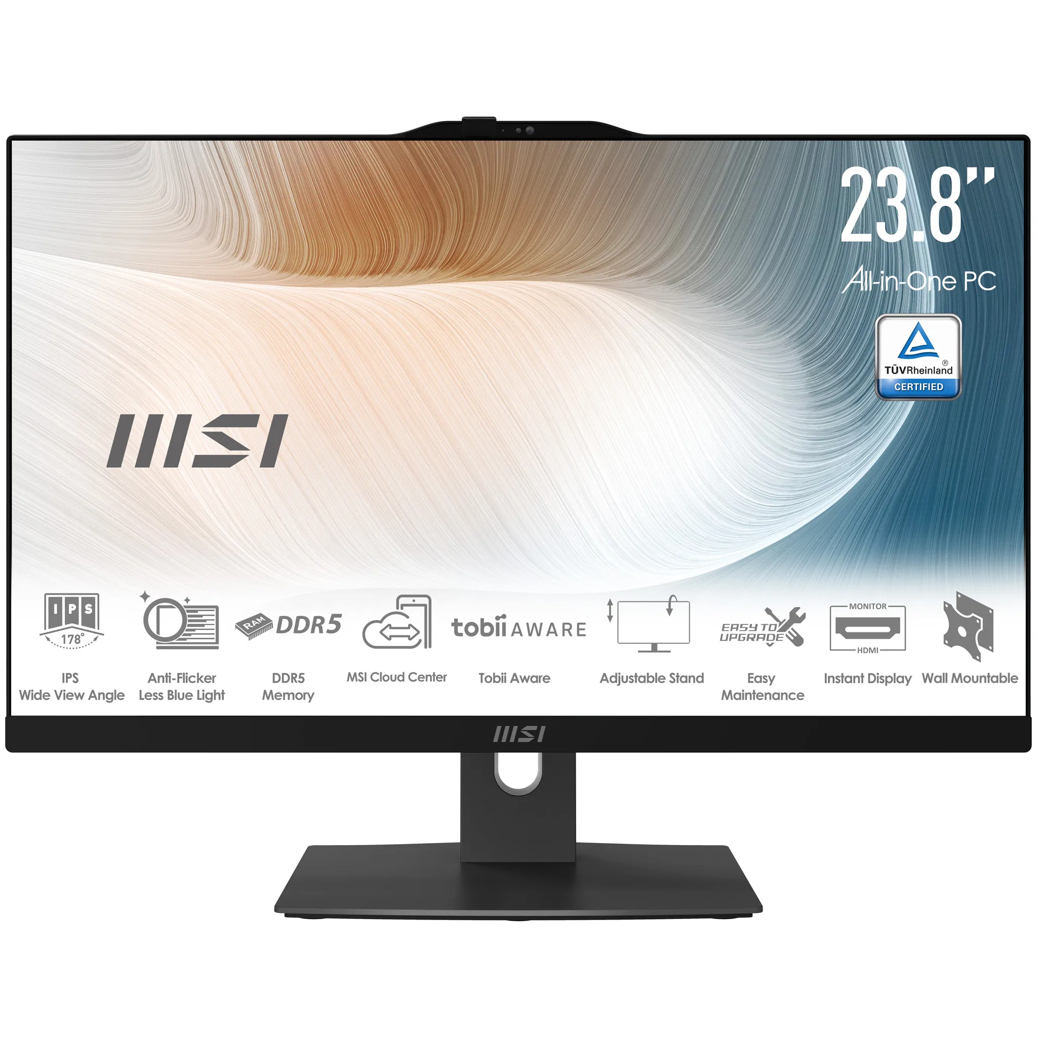 MSI Modern AM242P 1M-1225EU Core Ultra 3 100U, 8 Gt, 256 Gt SSD, Win 11 Pro All-in-one -p&ouml;yt&auml;kone, musta