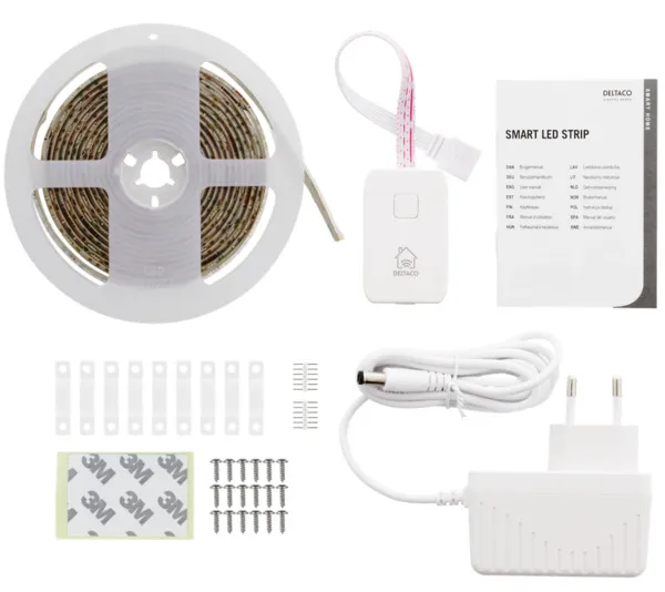 Deltaco Smart RGB-valonauha, 2700 - 6500K, 4m, Wi-Fi, 2,4GHz, 300 lm/m, valkoinen