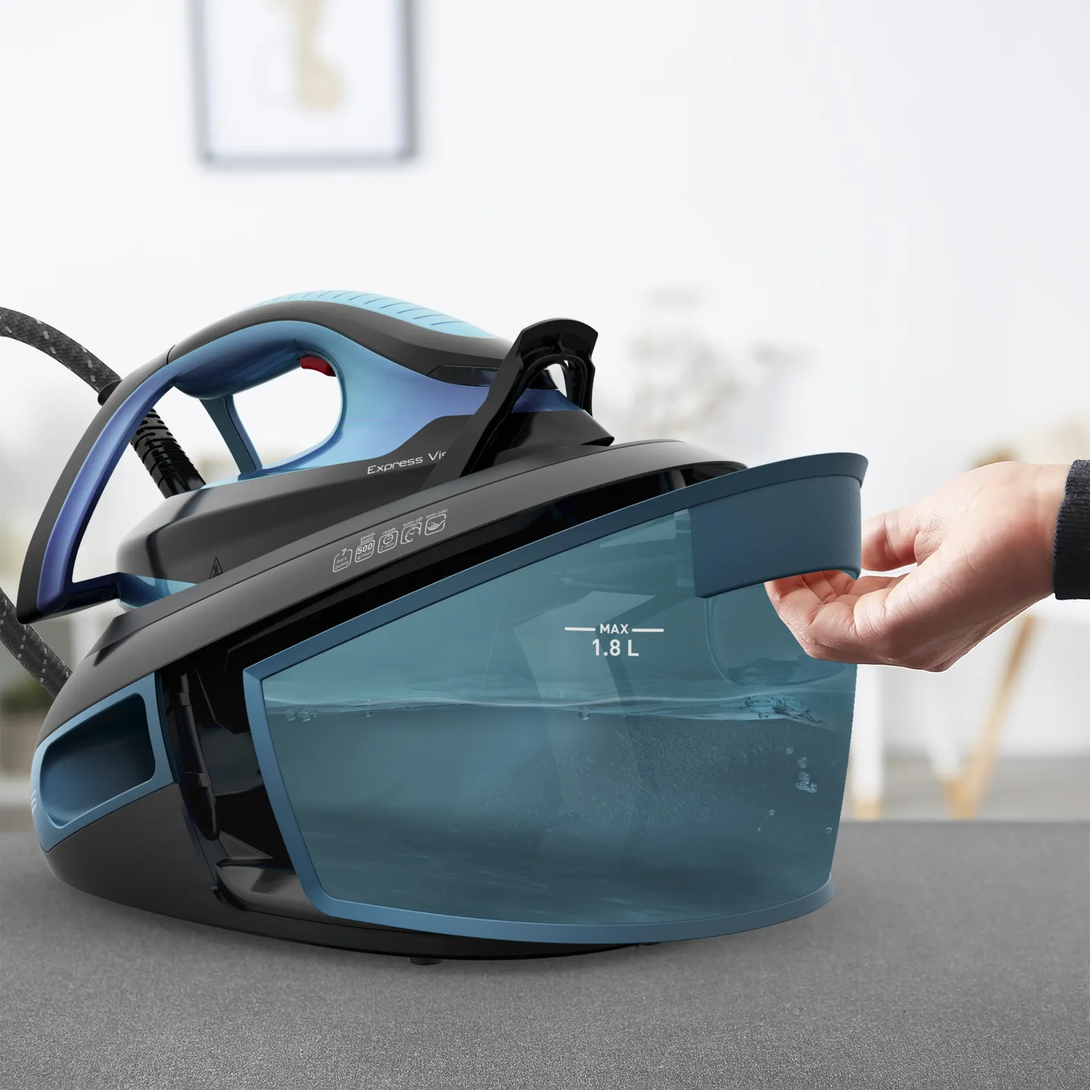 Tefal Express Vision SV8151E0 -h&ouml;yrysilityskeskus, 2800 W, 7 bar, 1,8 l, sininen/musta