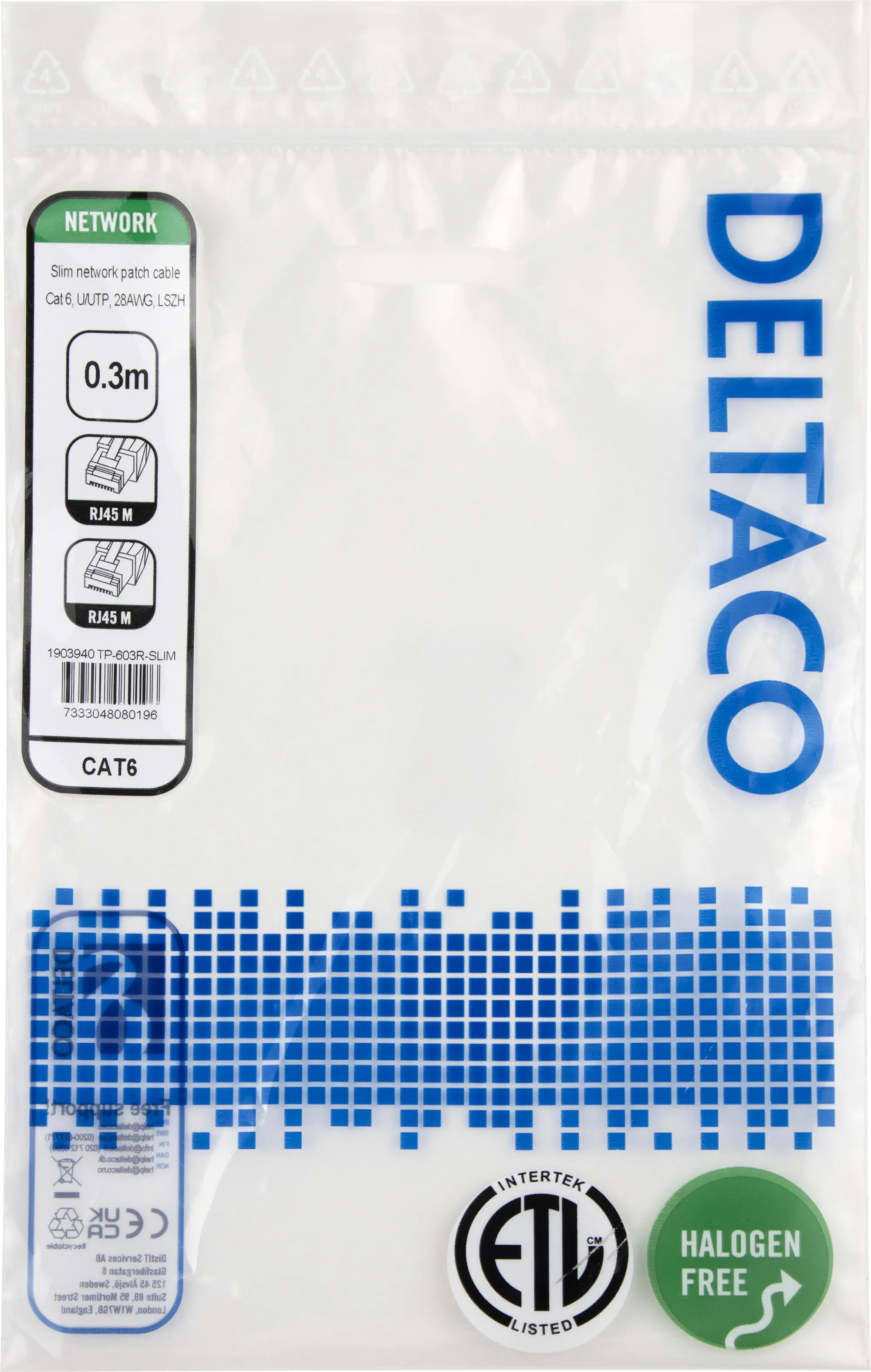 Deltaco Cat6 UTP RJ45 0.3m -verkkokaapeli, punainen