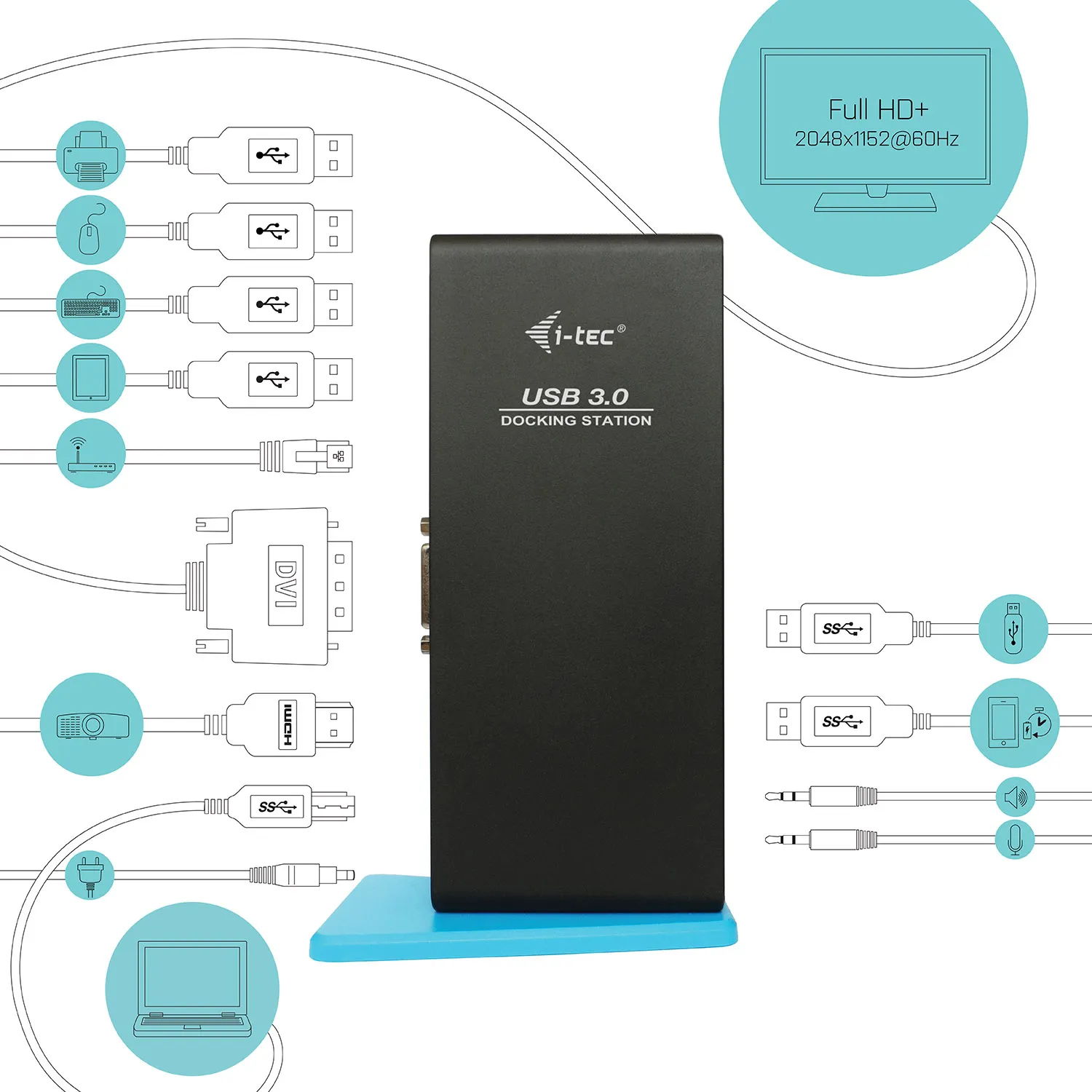 I-TEC DUAL DOCKING STATION USB 3.0 1XDVI 1XHDMI 2048X1152