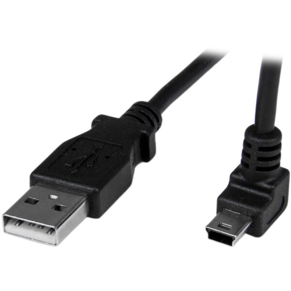 USB-A &ndash; Up Angle Mini USB kabel, 1 m, svart