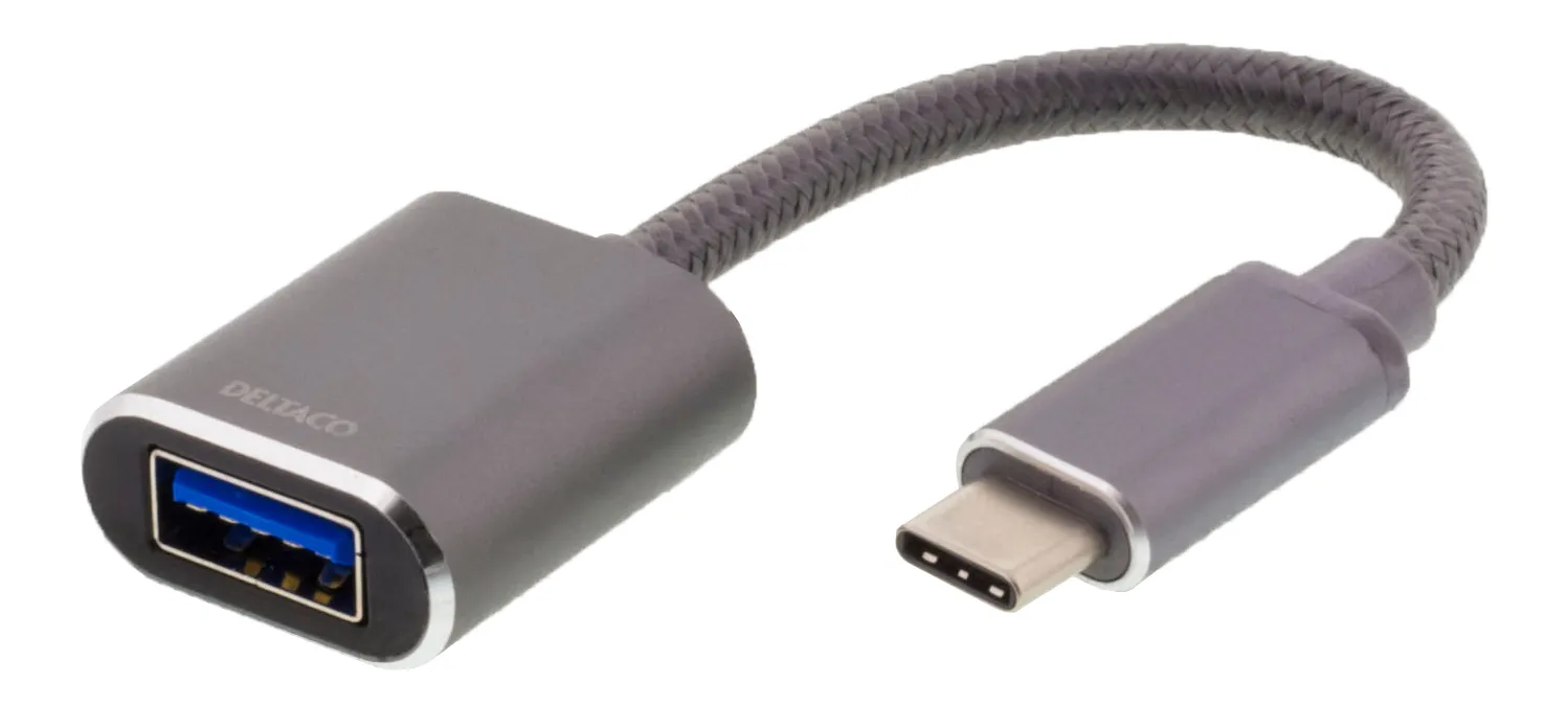 Deltaco USB-C – USB-A 3.1 Gen 1 -adapteri, Musta